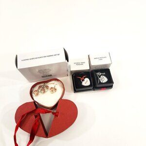 Avon Heart Jewelry Bundle Floating Hearts Arielle Double Sided Pendant NEW